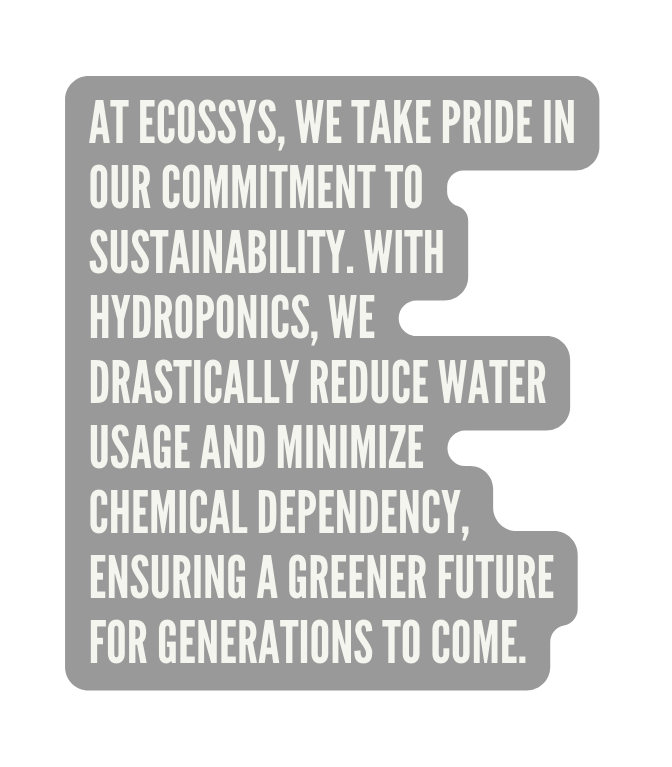 At ECOSSYS we take pride in our commitment to sustainability With hydroponics we drastically reduce water usage and minimize chemical dependency ensuring a greener future for generations to come